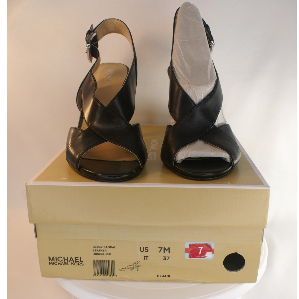 Michael Michael Kors Becky Black Leather Slingback Heel Sandals 40S8BEHS2L 7M